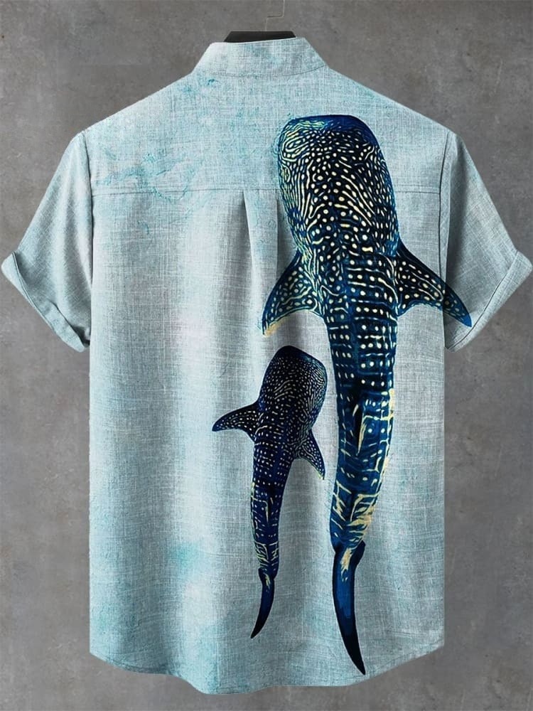 Men's Vintage Ocean Whale Art Print Casual Shirt